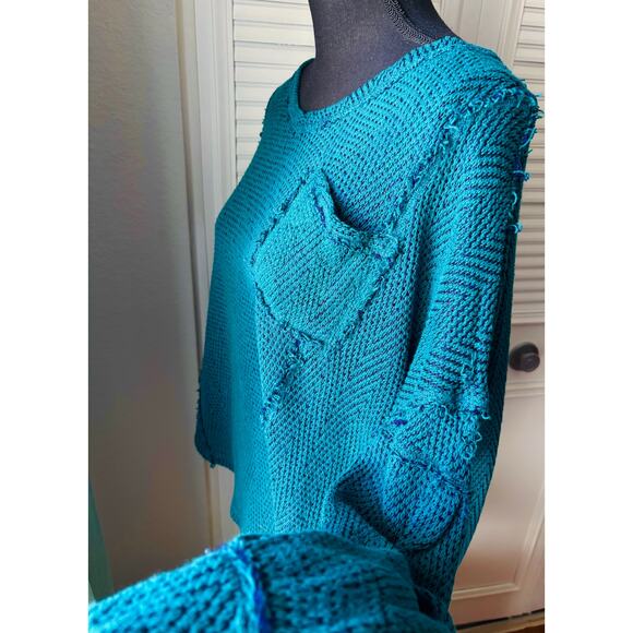 WE THE FREE Blue Lagoon Puff Sleeve Sweater Top - Picture 7 of 8